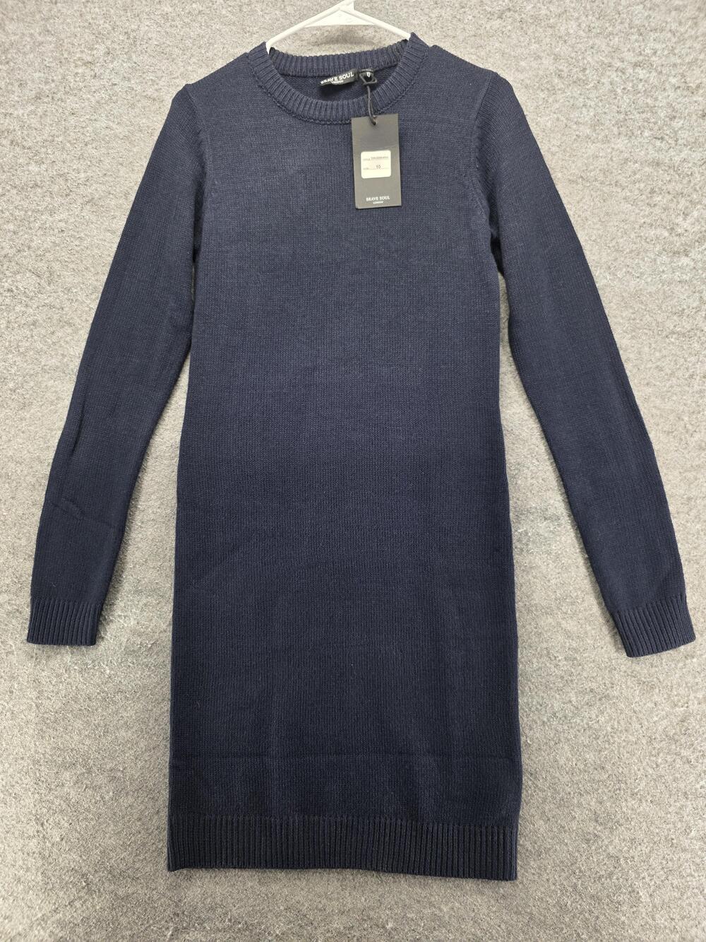 Brave Soul Dress Womens 10 Navy Knit Sweater Long Sleeve Pullover Bodycon
